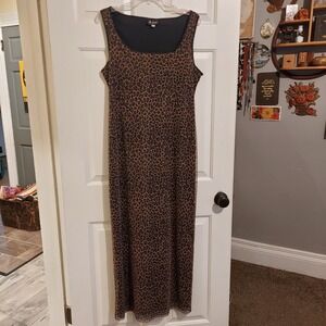 A-List by Wrapper Vintage 90s Leopard Print Mesh Maxi Dress Square Neck Large